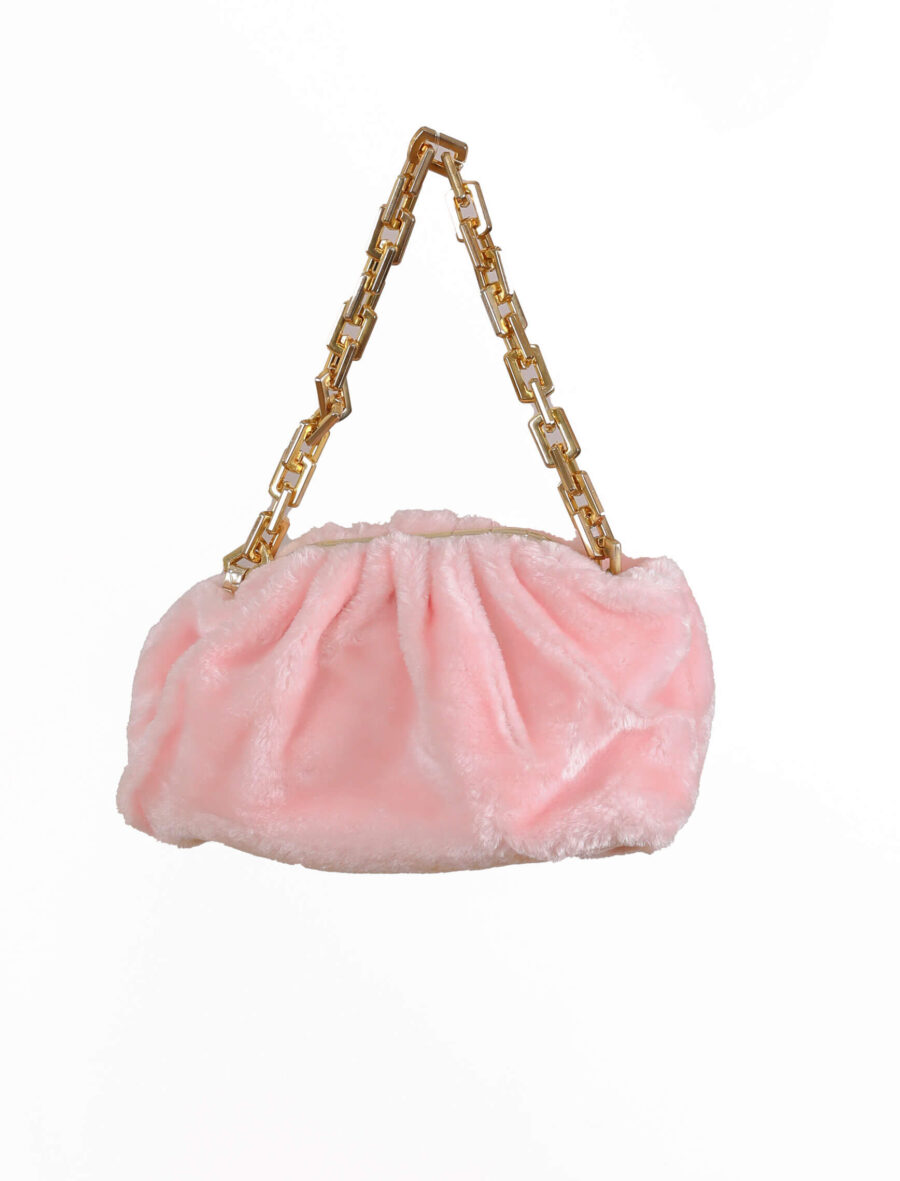 Pembe Peluş Gold Zincir Çanta