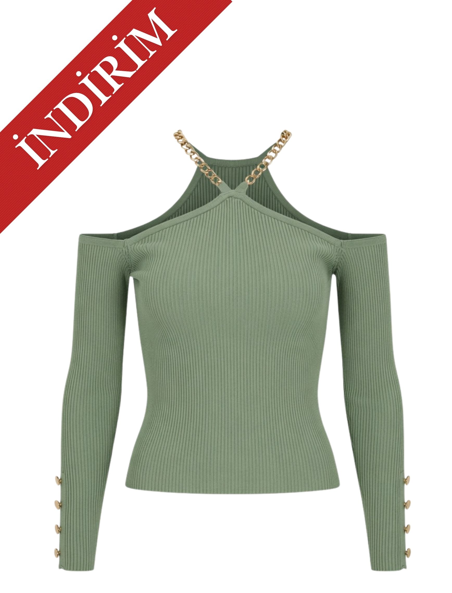 Mint Gold Zincir Straples Triko - OUTLET