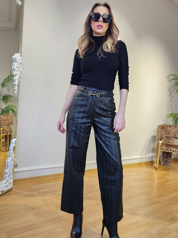 Siyah Örgü Model Deri Pantolon