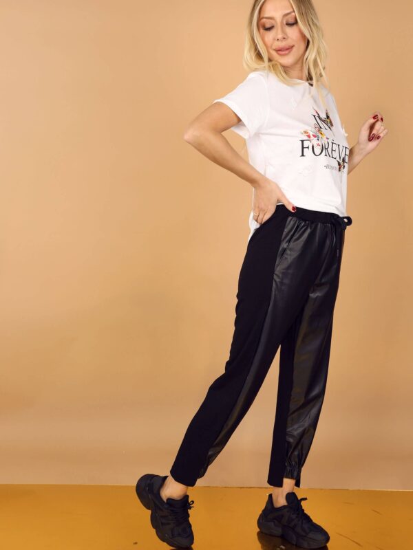 Siyah Ön Deri Spor Pantolon