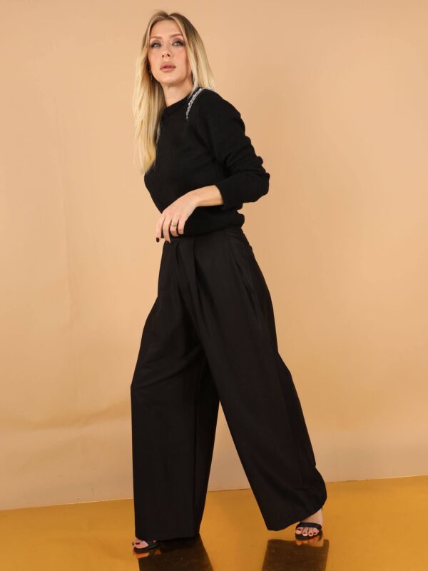 Siyah Pileli Bol Paça Palazzo Pantolon