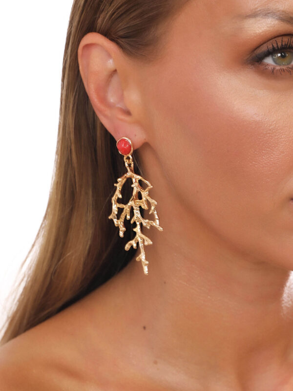 Kırmızı Taşlı Mercan Küpe