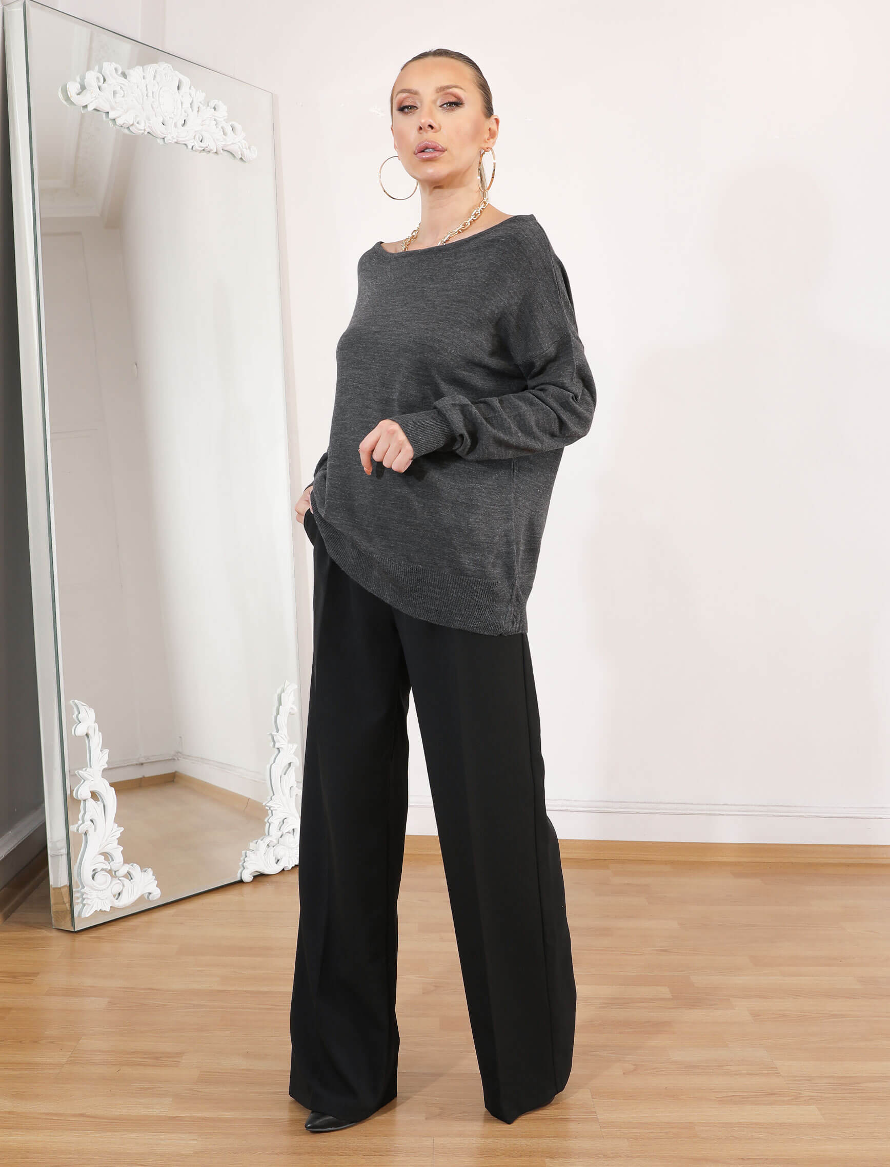 Antrasit Havuz Yaka Triko - Görsel 2