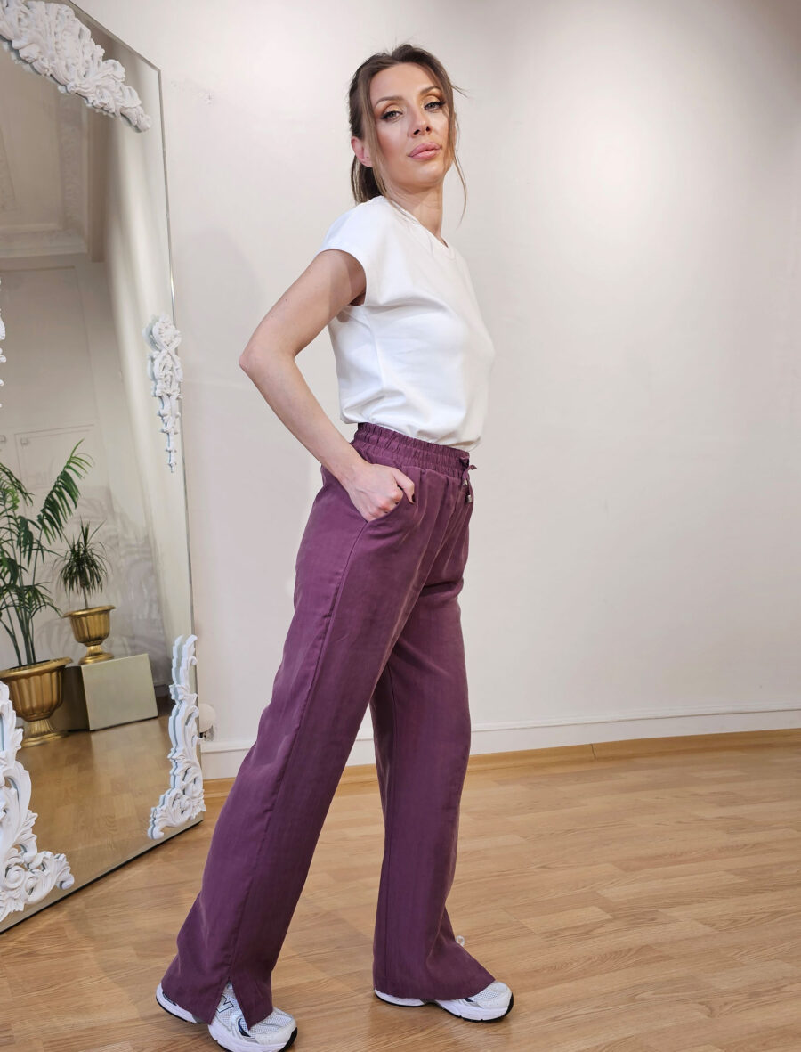 Mürdüm Yırtmaçlı Pantolon - Görsel 3