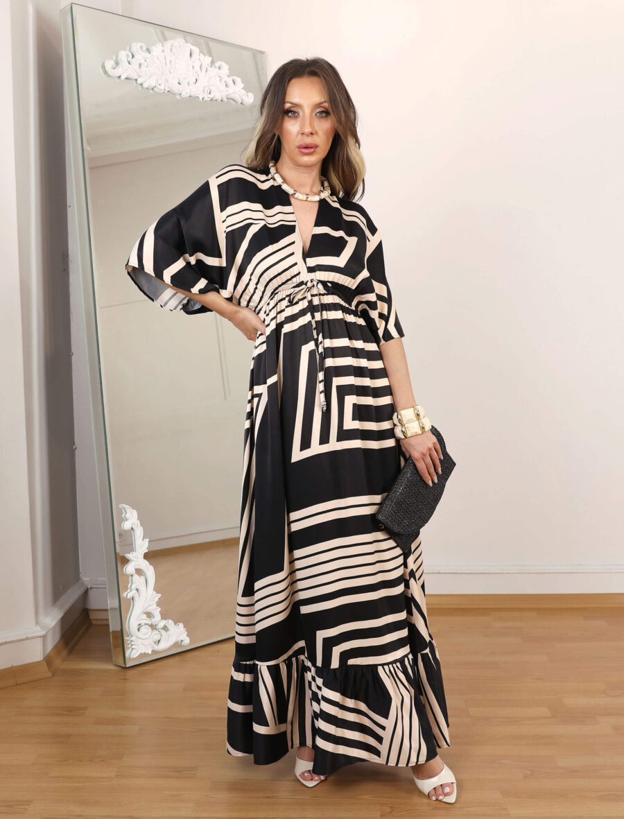 Siyah Çizgi Style Saten Elbise