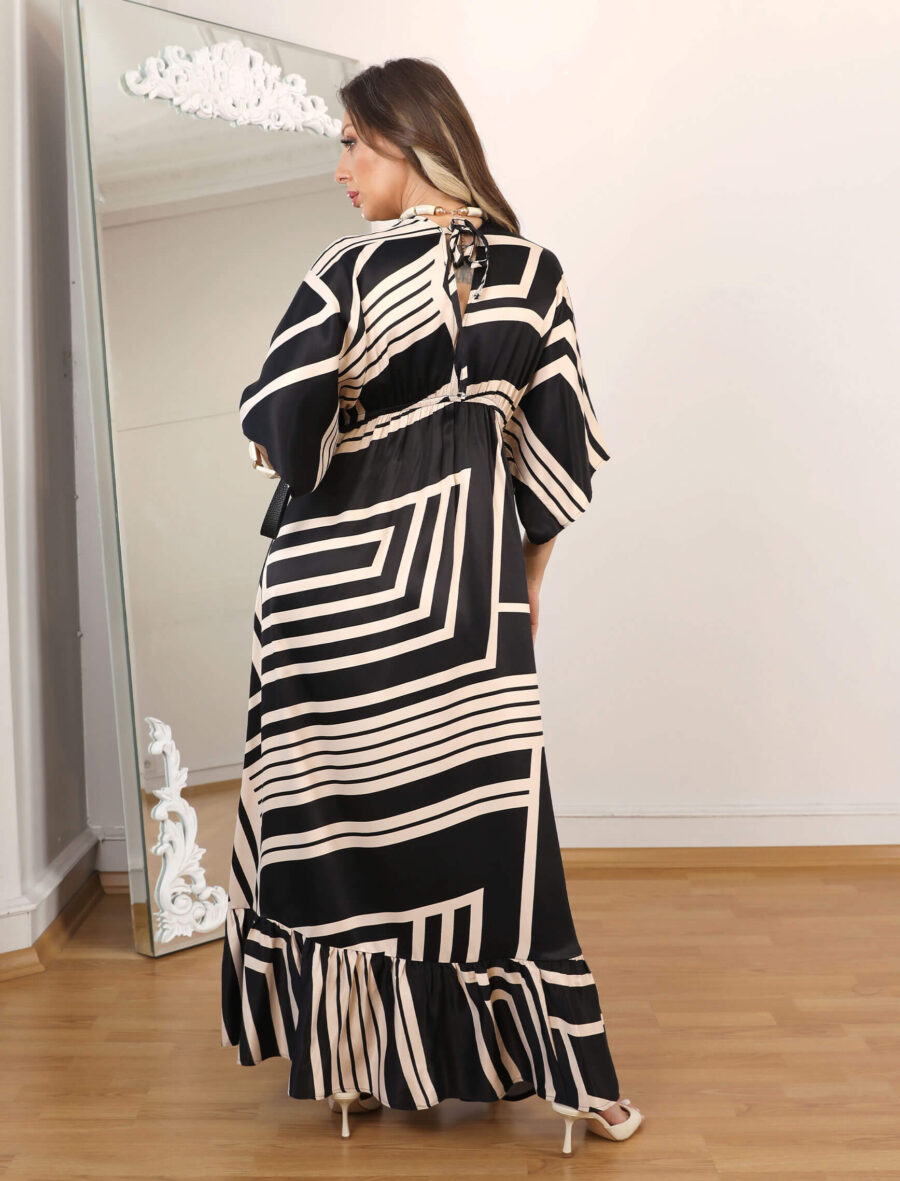 Siyah Çizgi Style Saten Elbise - Görsel 3
