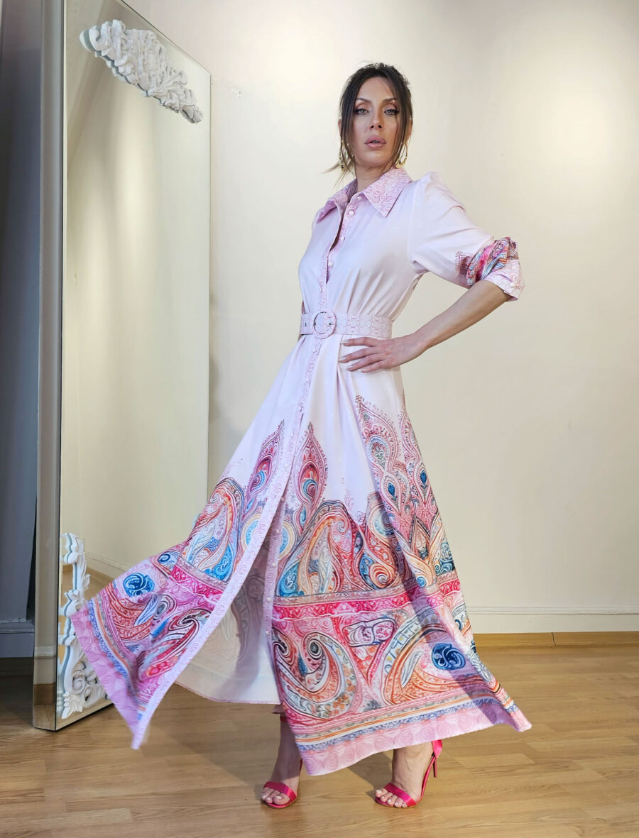 Pembe Şal Desen Premıum Elbise