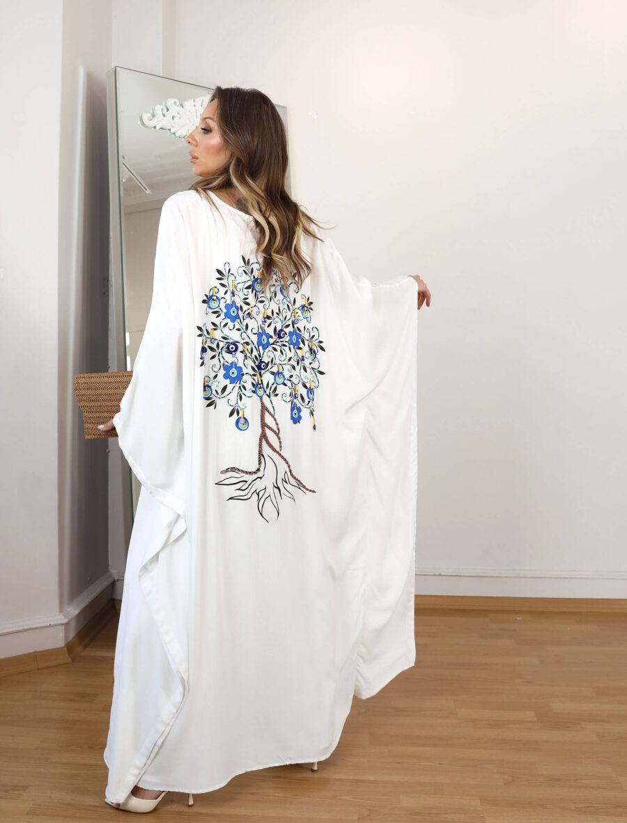 Beyaz Nazar Boncuğu Kimono