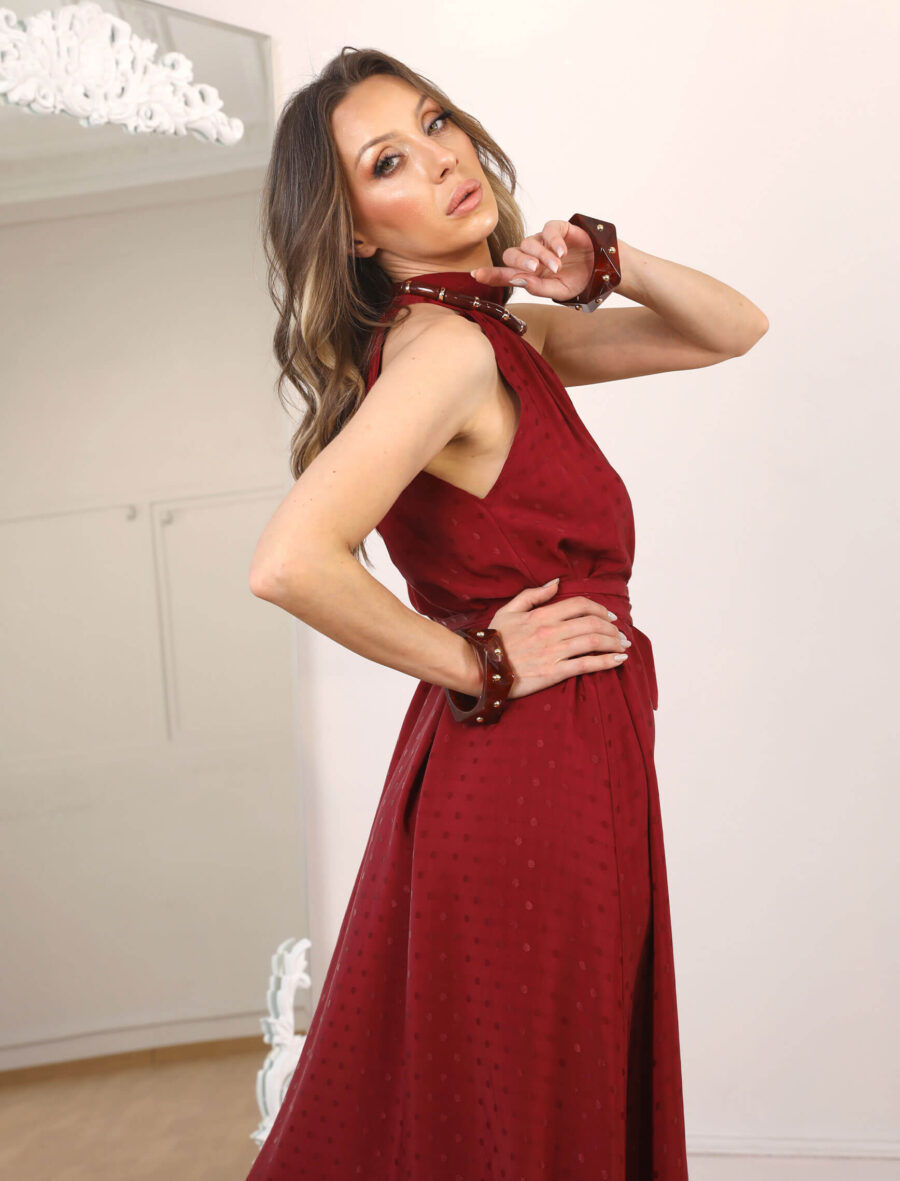 Bordo Puantiye Marie Elbise - Görsel 5