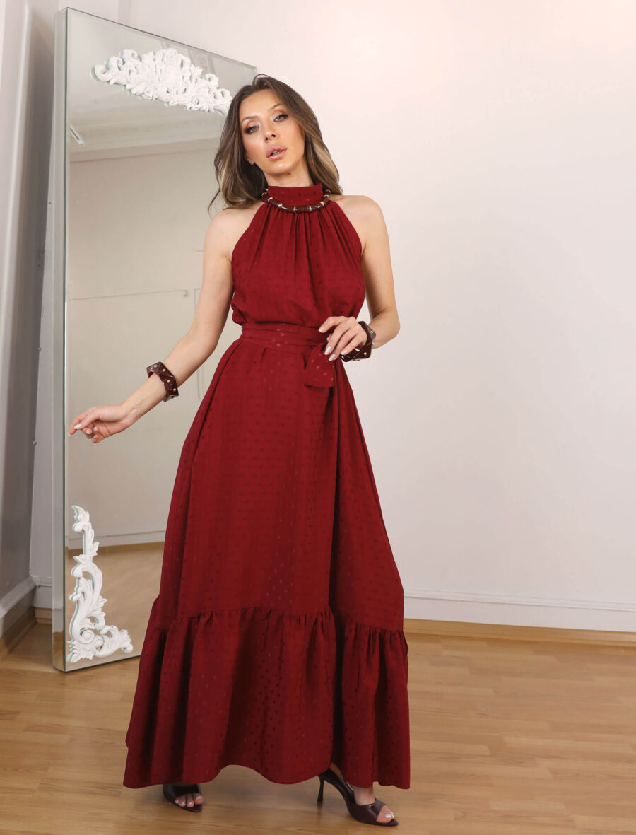 Bordo Puantiye Marie Elbise