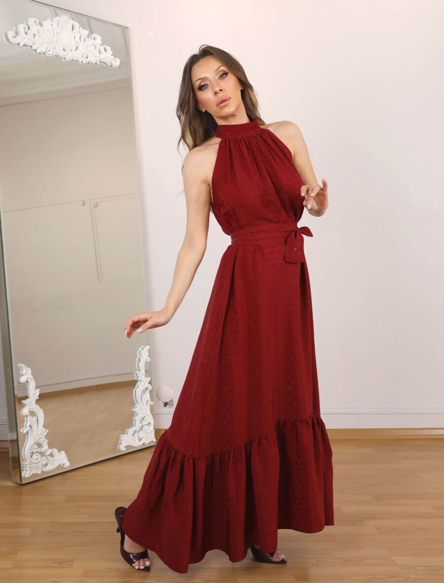 Bordo Puantiye Marie Elbise - Görsel 4