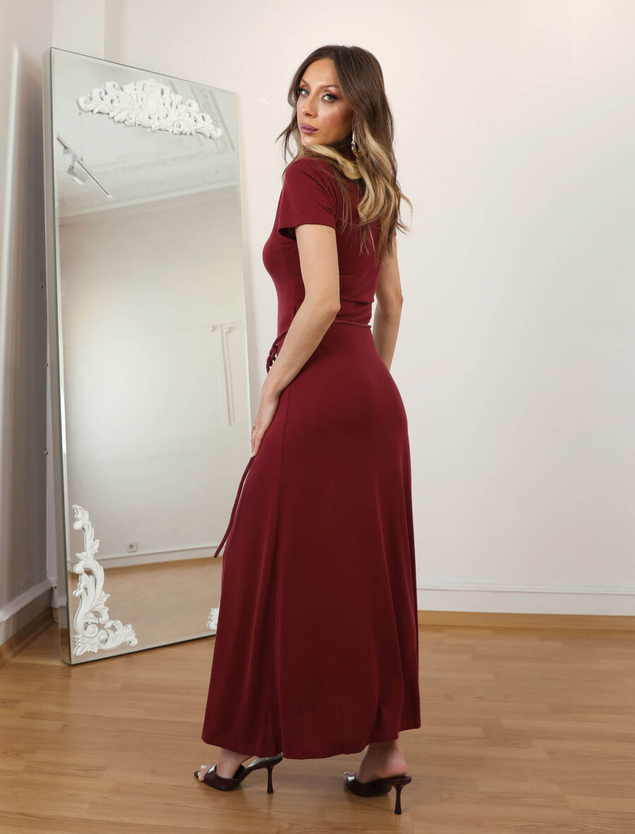 Bordo Kordon Kuşak Elbise - Görsel 5