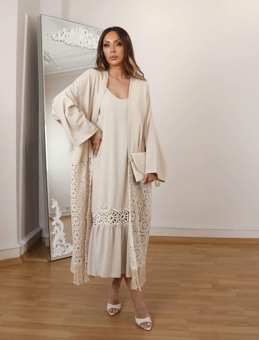 Püsküllü Keten Kimono - Görsel 2