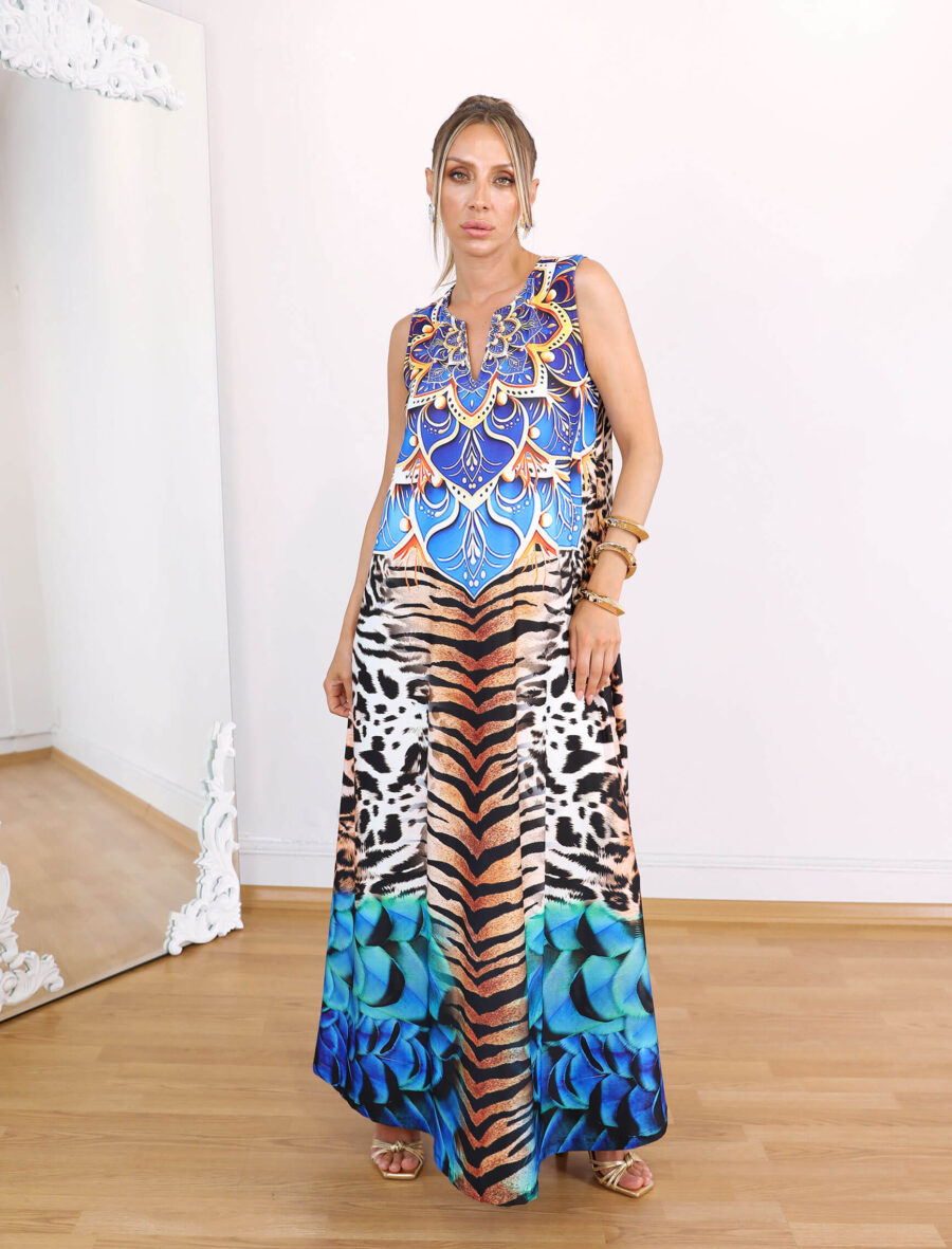 Leopardesen Saks Popart Elbise - Görsel 2