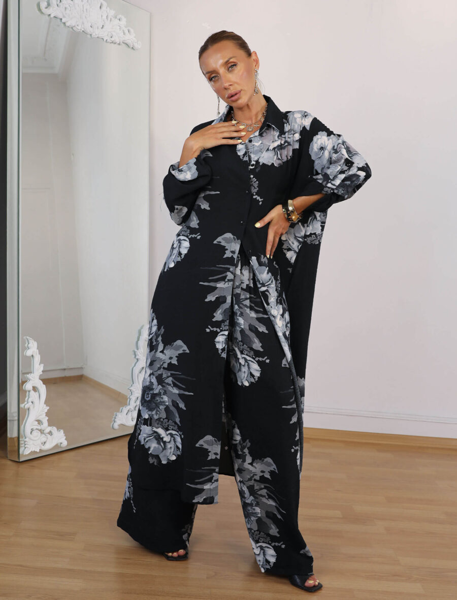 Siyah Warda Tunik Takım