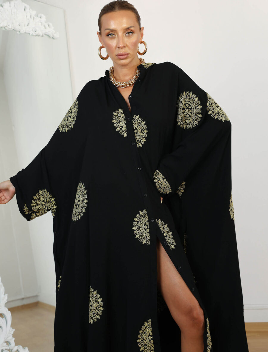 Siyah Gold Mühür Nakış Düğmeli Tunik - Görsel 4