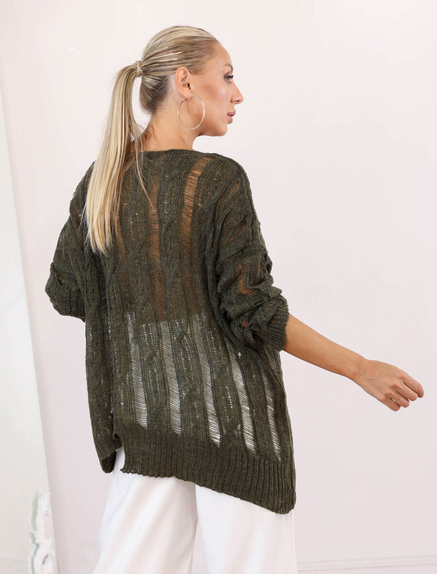 Haki Ajurlu Oversize Triko - Görsel 4