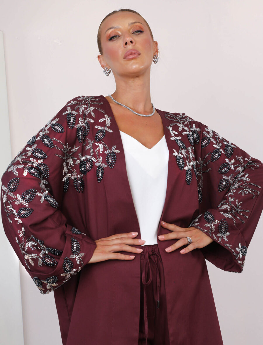 Bordo Nakışlı Felicia Kap - Görsel 2