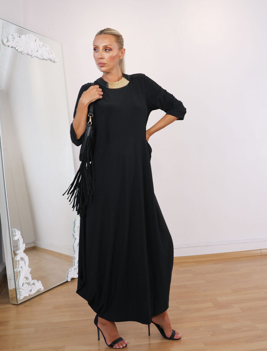 Siyah Monart Elbise - Görsel 4