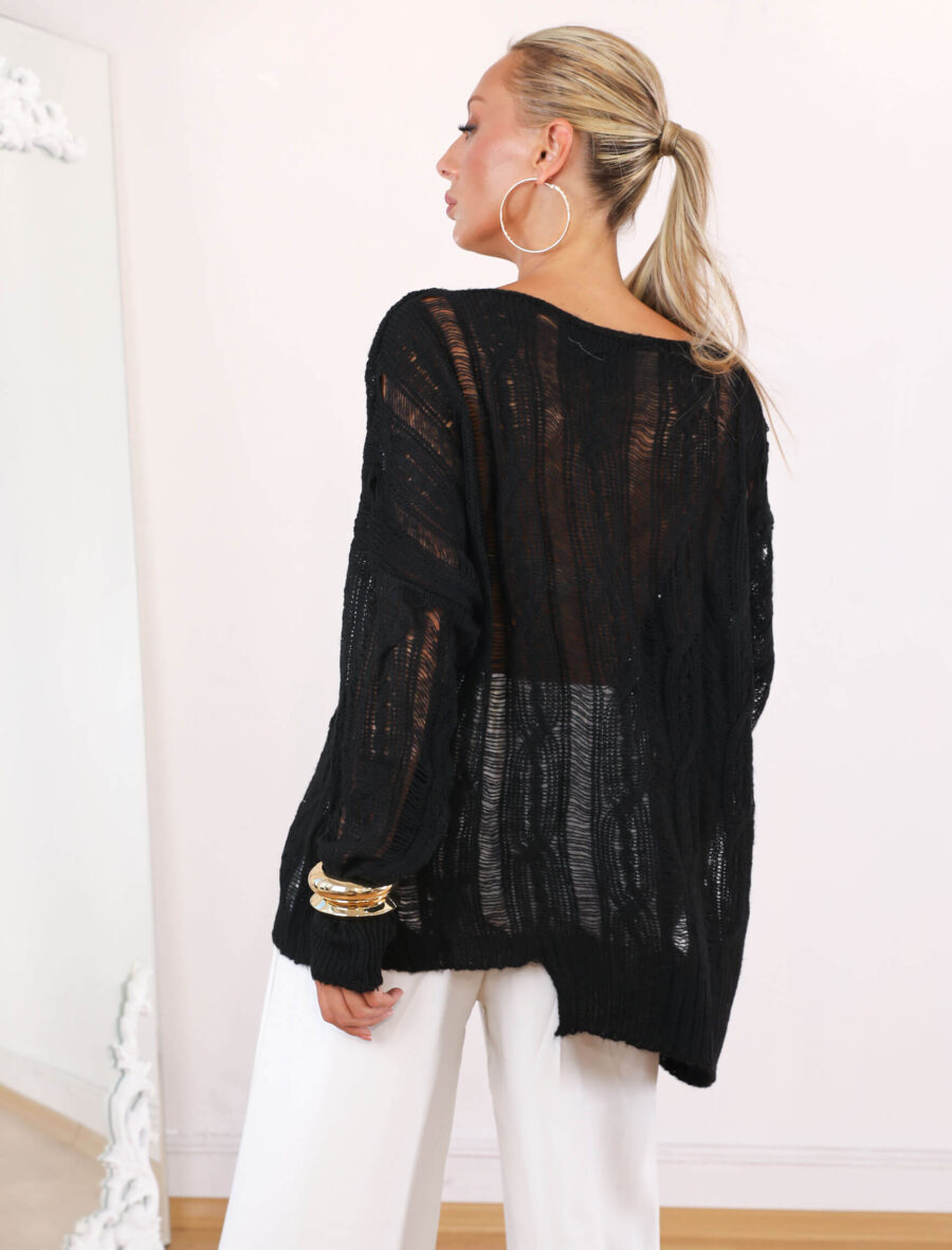 Siyah Ajurlu Oversize Triko - Görsel 4