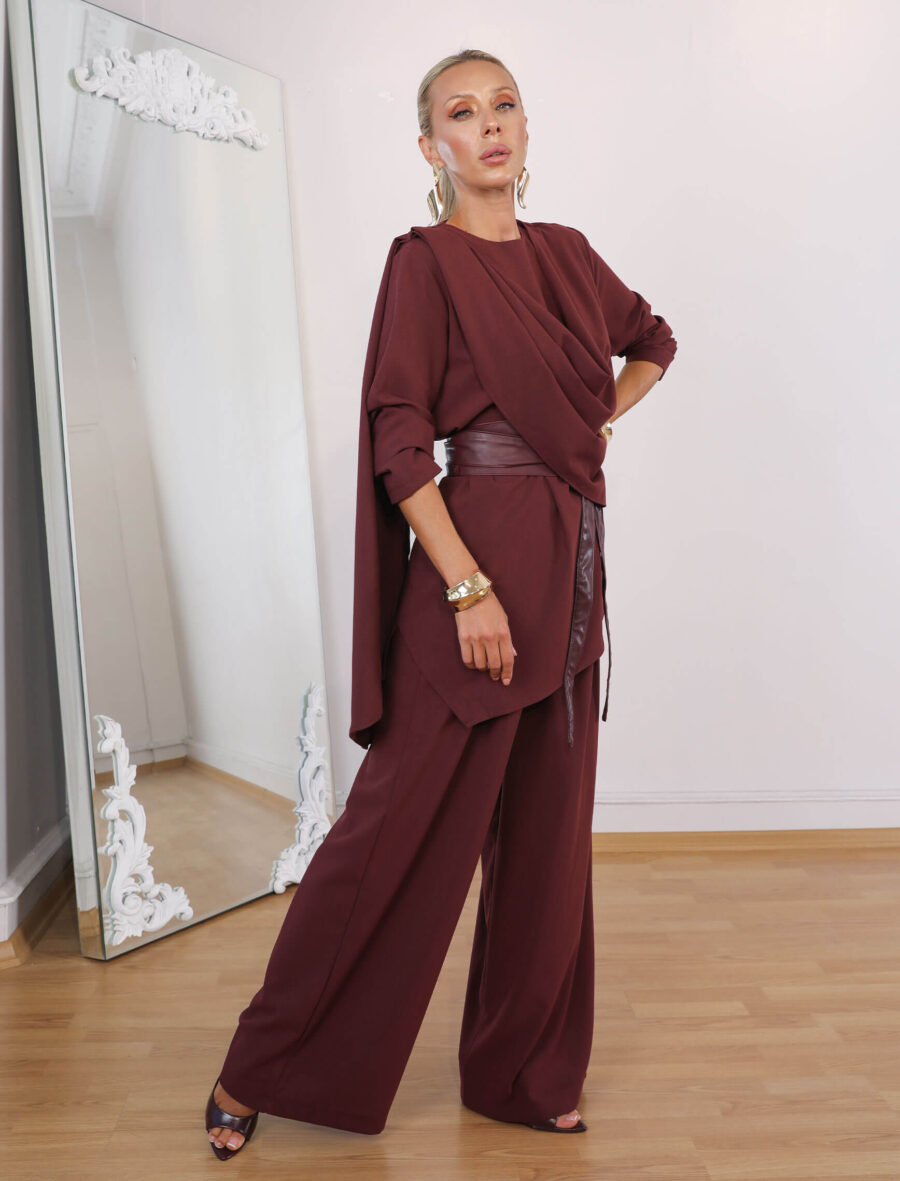 Bordo Atkılı Muaje Asimetrik Takım