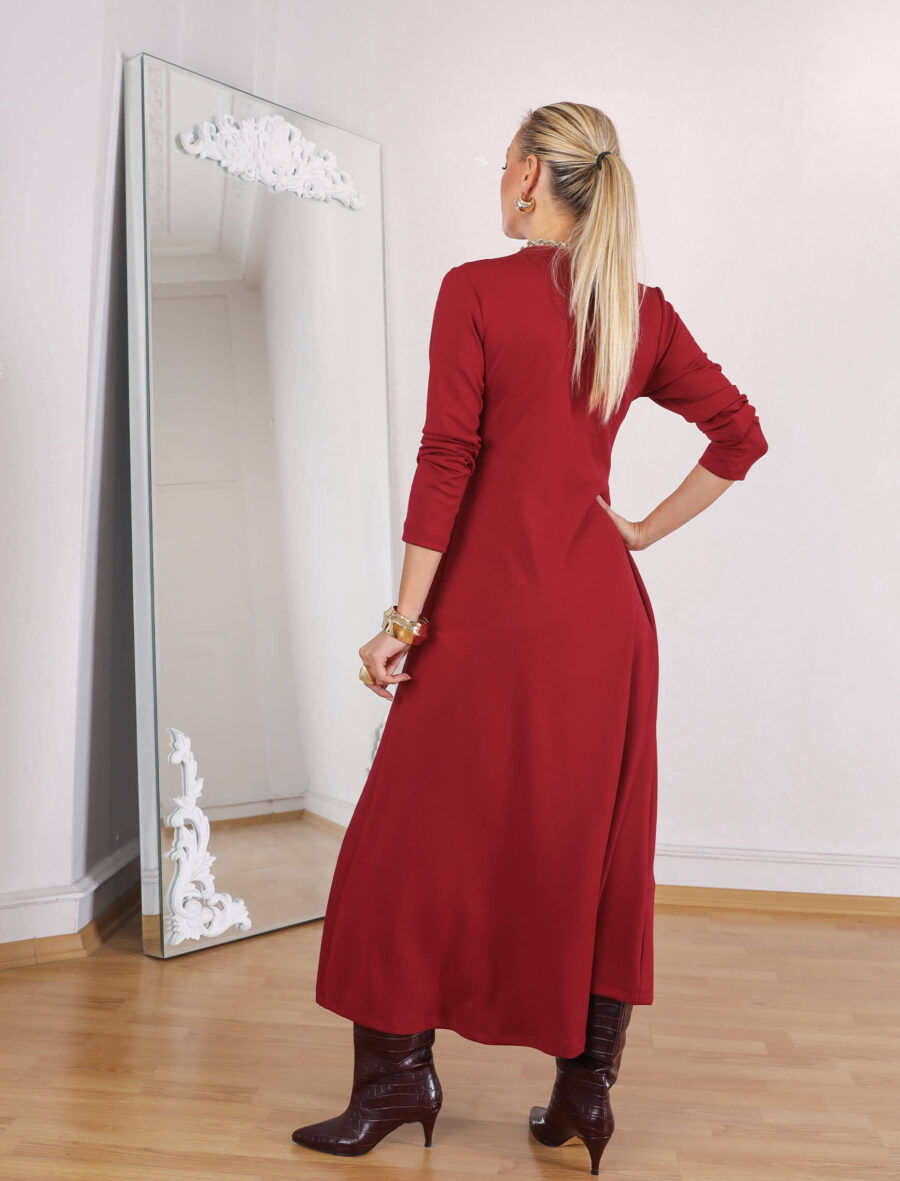 Koyu Kırmızı Kemerli Alya Ebise - Görsel 5