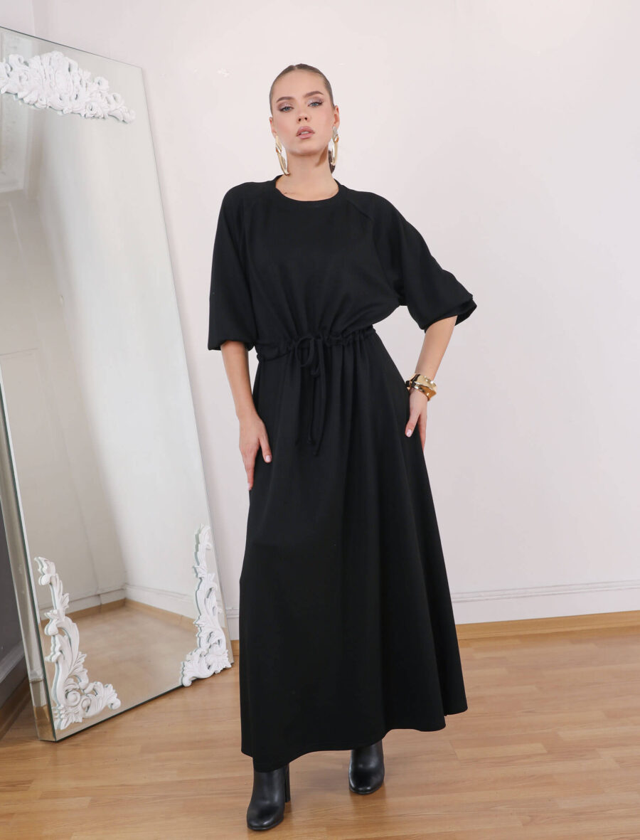Siyah Bel Büzgülü Tina Elbise - Görsel 3