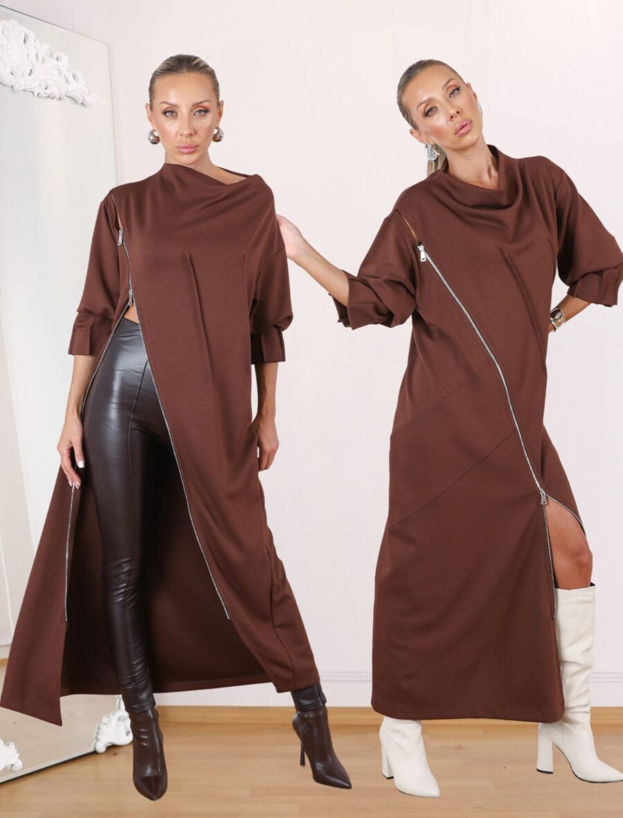 Kahverengi Bellisi Tasarım Elbise-Tunik