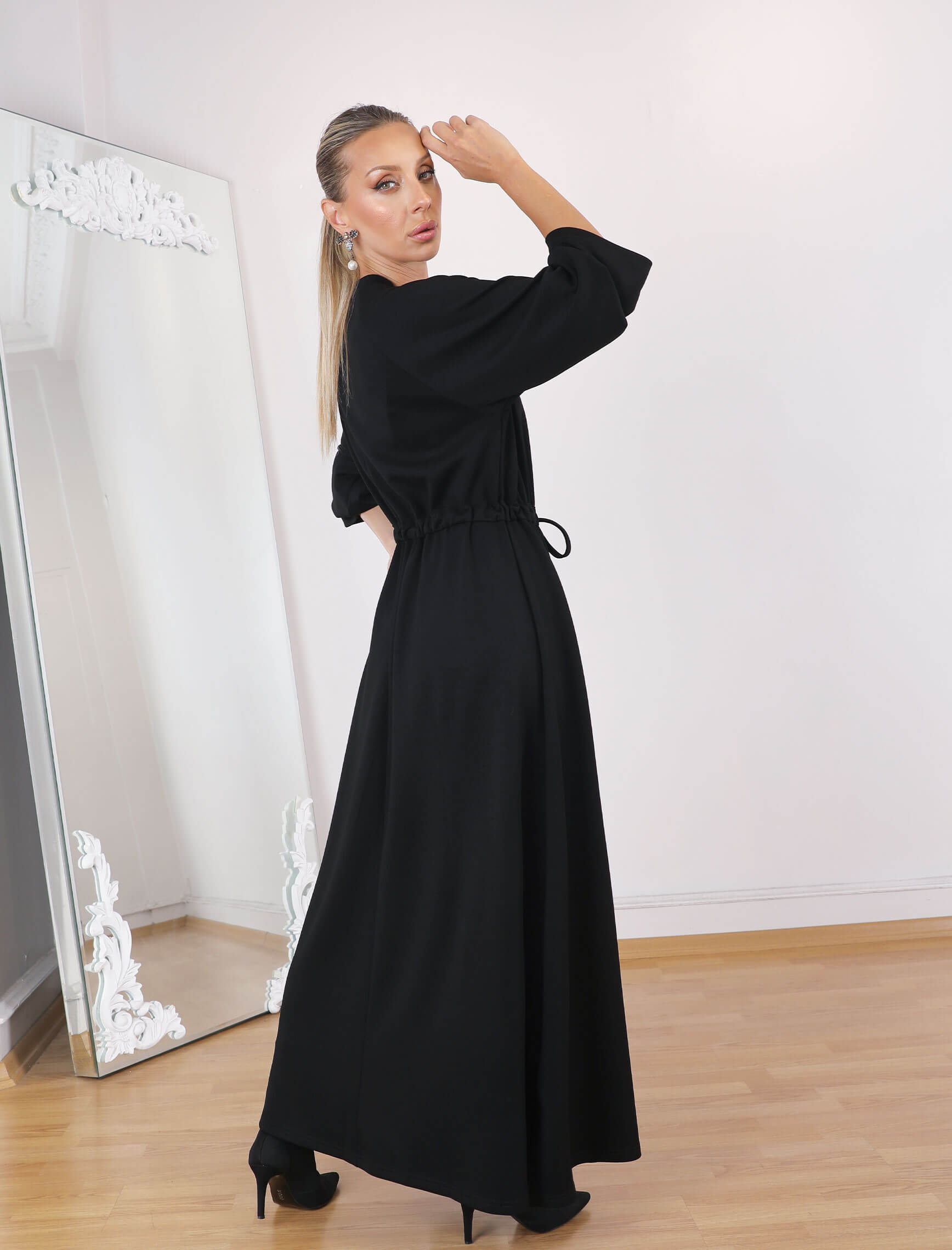 Siyah Bel Büzgülü Tina Elbise - Görsel 5