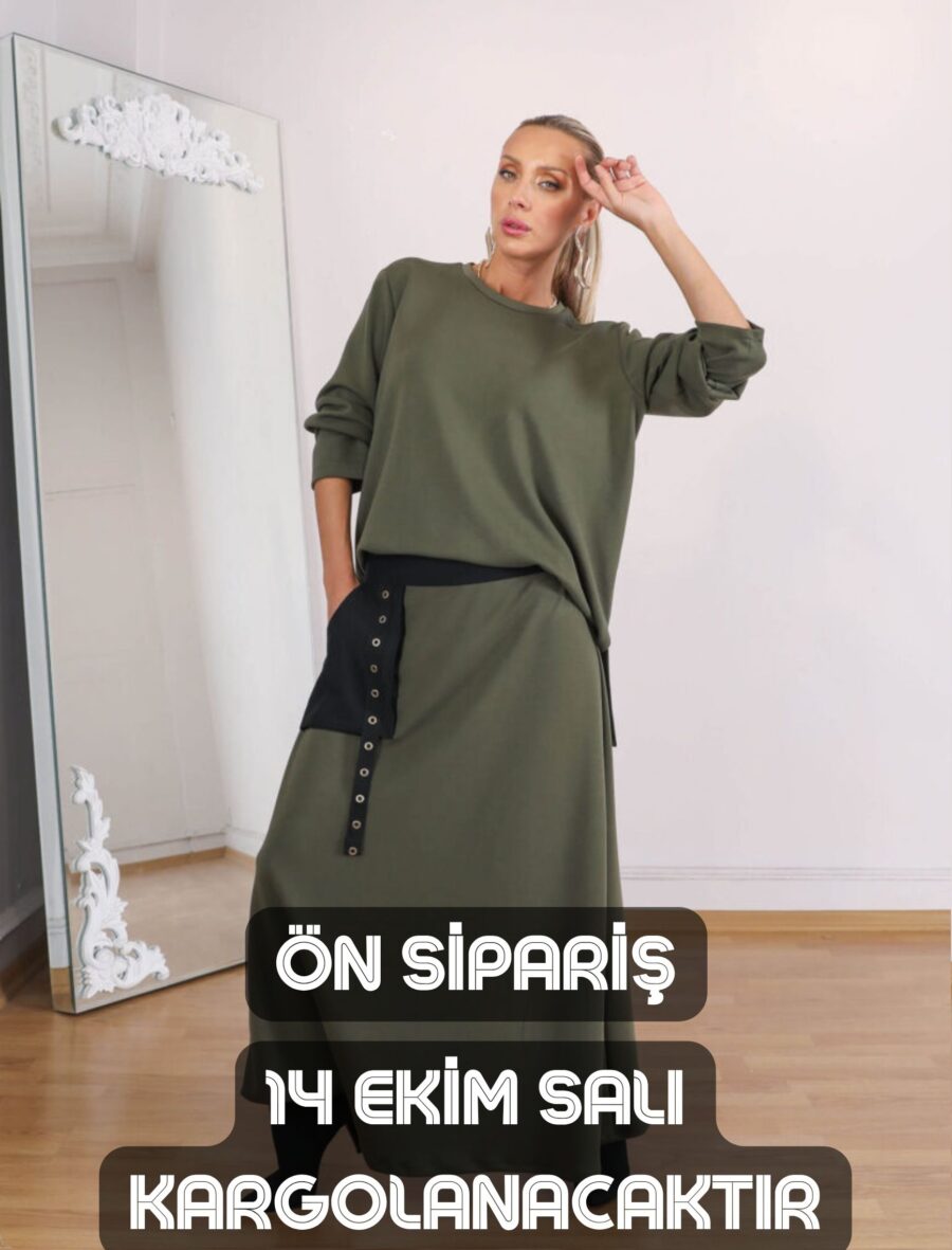 Haki Şalvar Etekli Takım