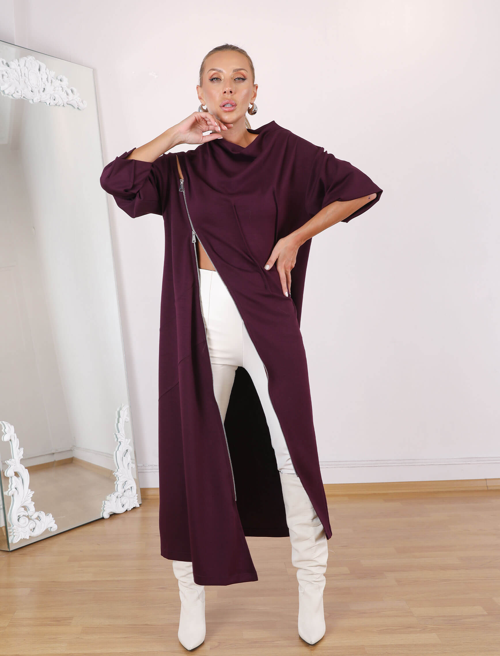 Bordo Bellisi Tasarım Elbise-Tunik - Görsel 6