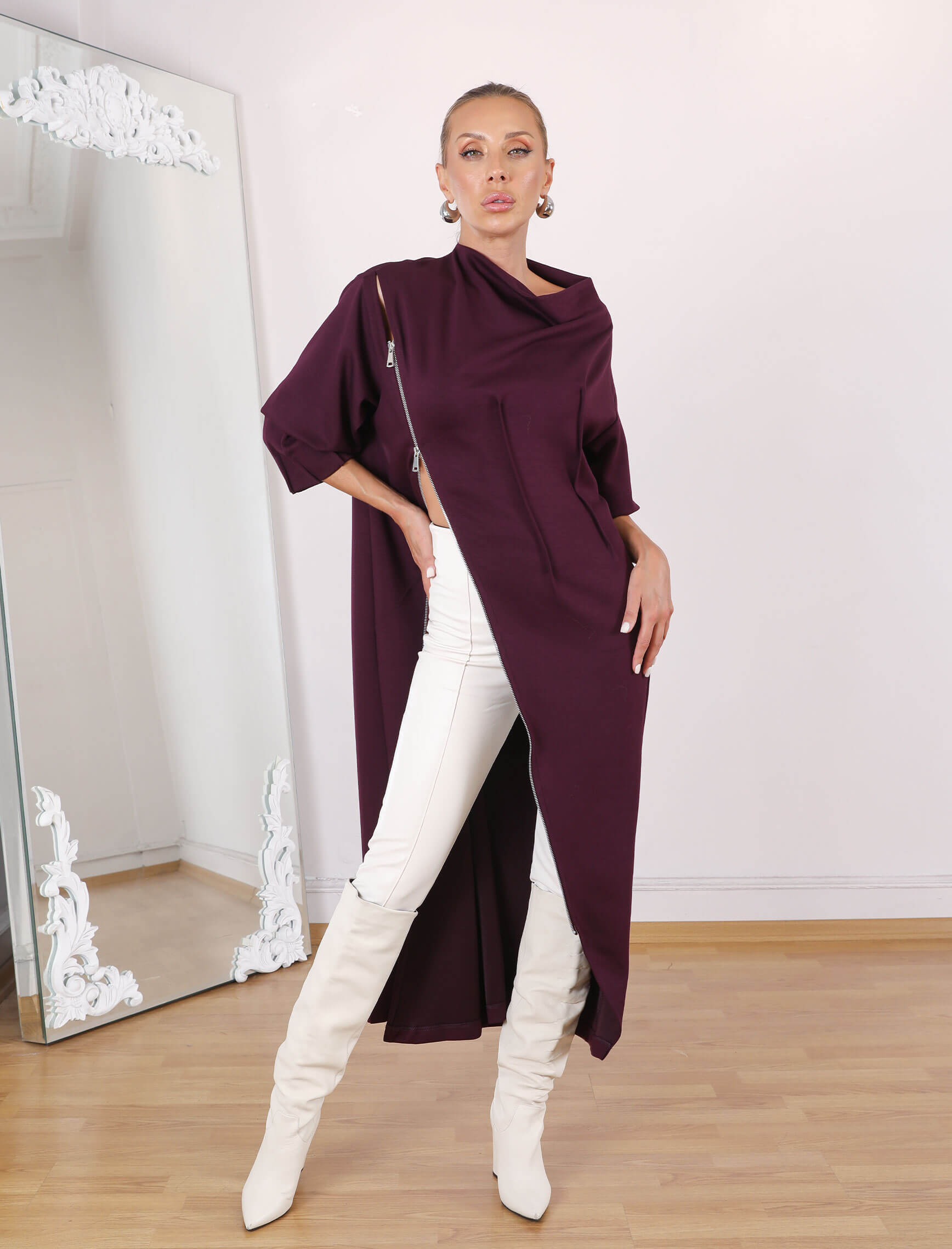 Bordo Bellisi Tasarım Elbise-Tunik - Görsel 5