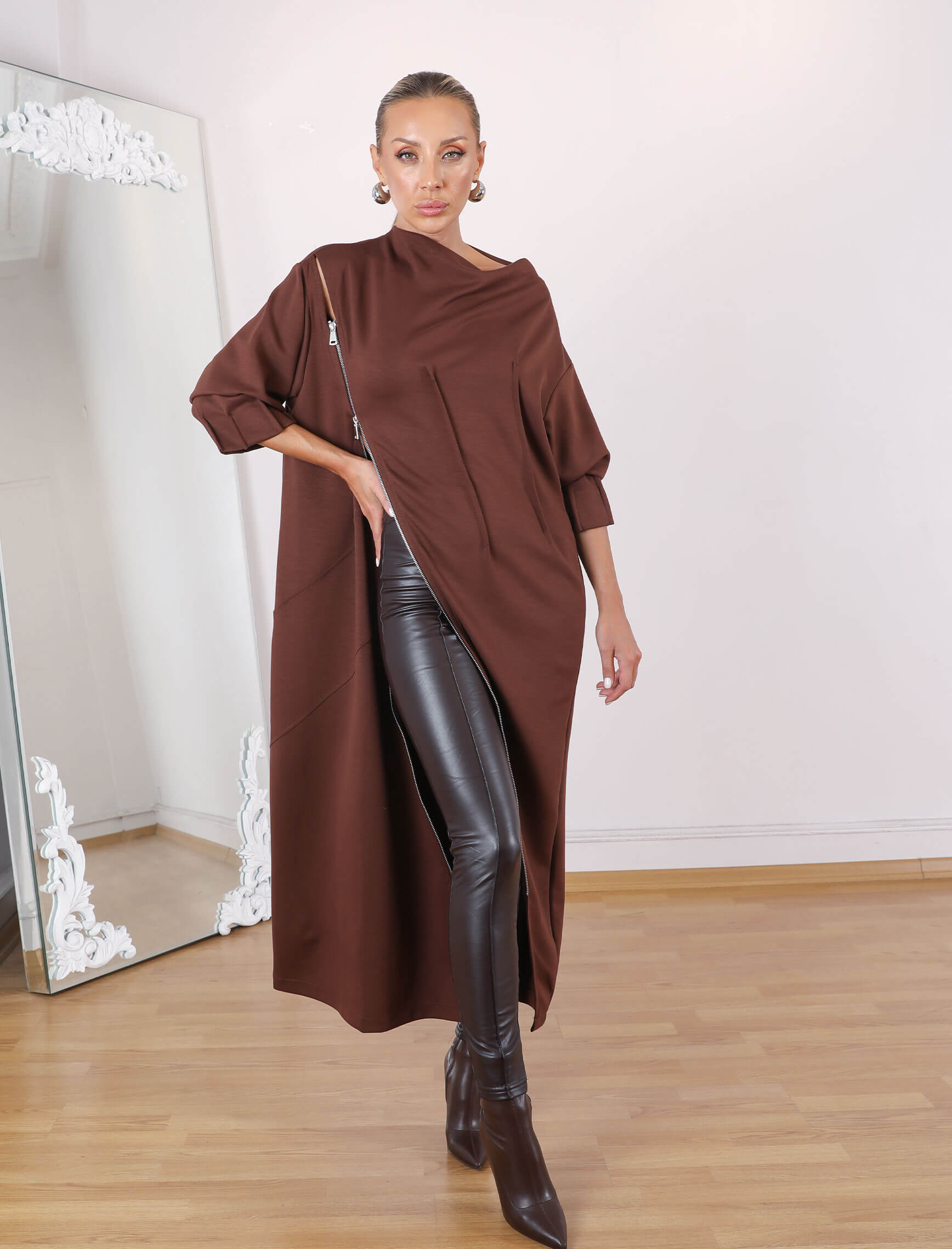 Kahverengi Bellisi Tasarım Elbise-Tunik - Görsel 8