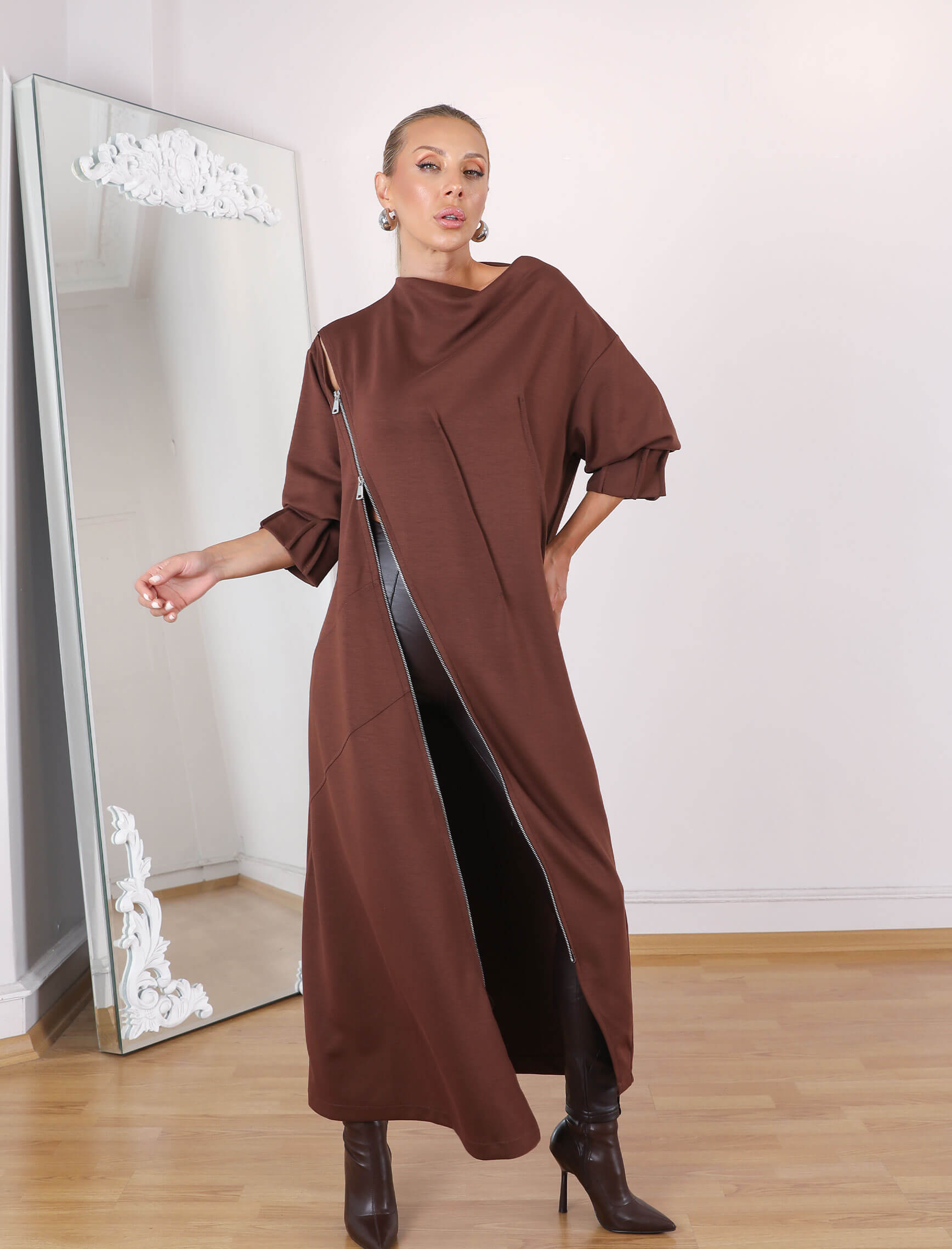 Kahverengi Bellisi Tasarım Elbise-Tunik - Görsel 6