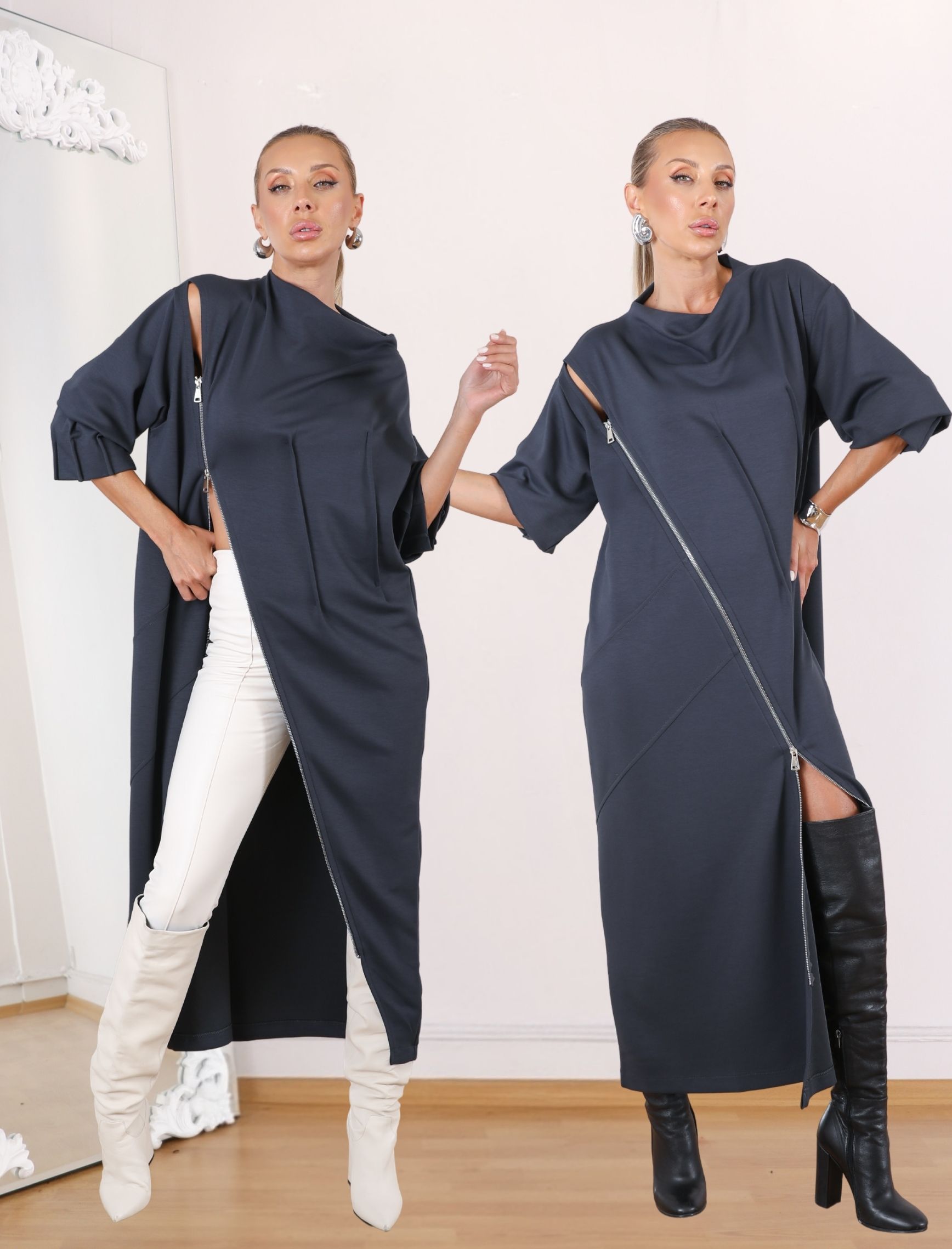 Antrasit Bellisi Tasarım Elbise-Tunik