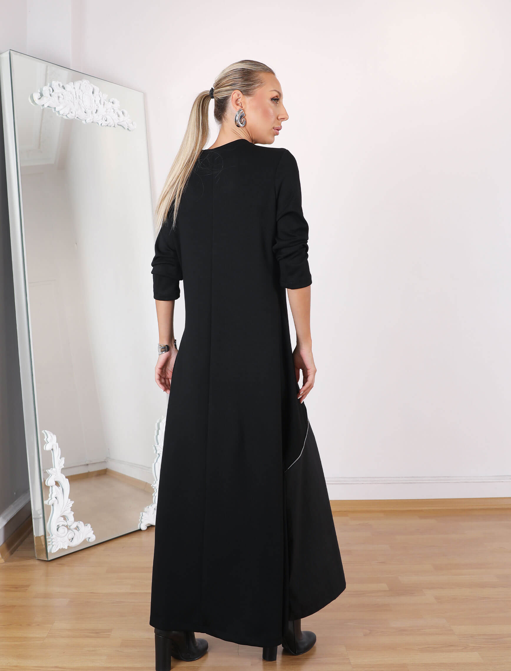 Siyah Belotti Elbise - Görsel 6