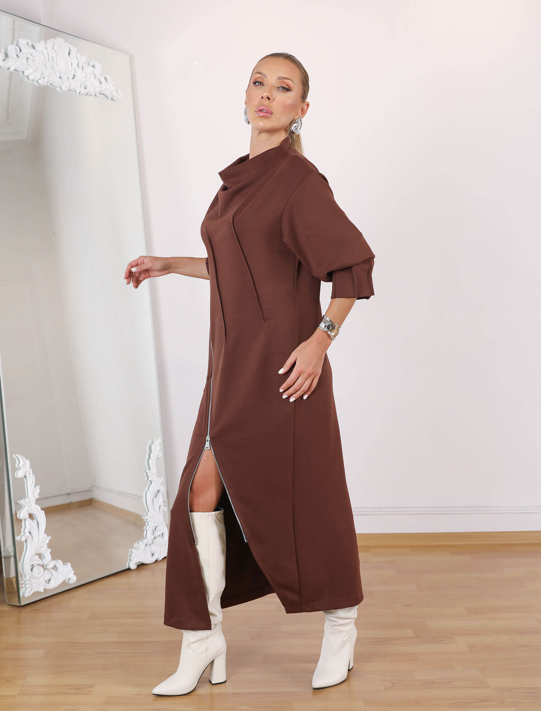 Kahverengi Bellisi Tasarım Elbise-Tunik - Görsel 4