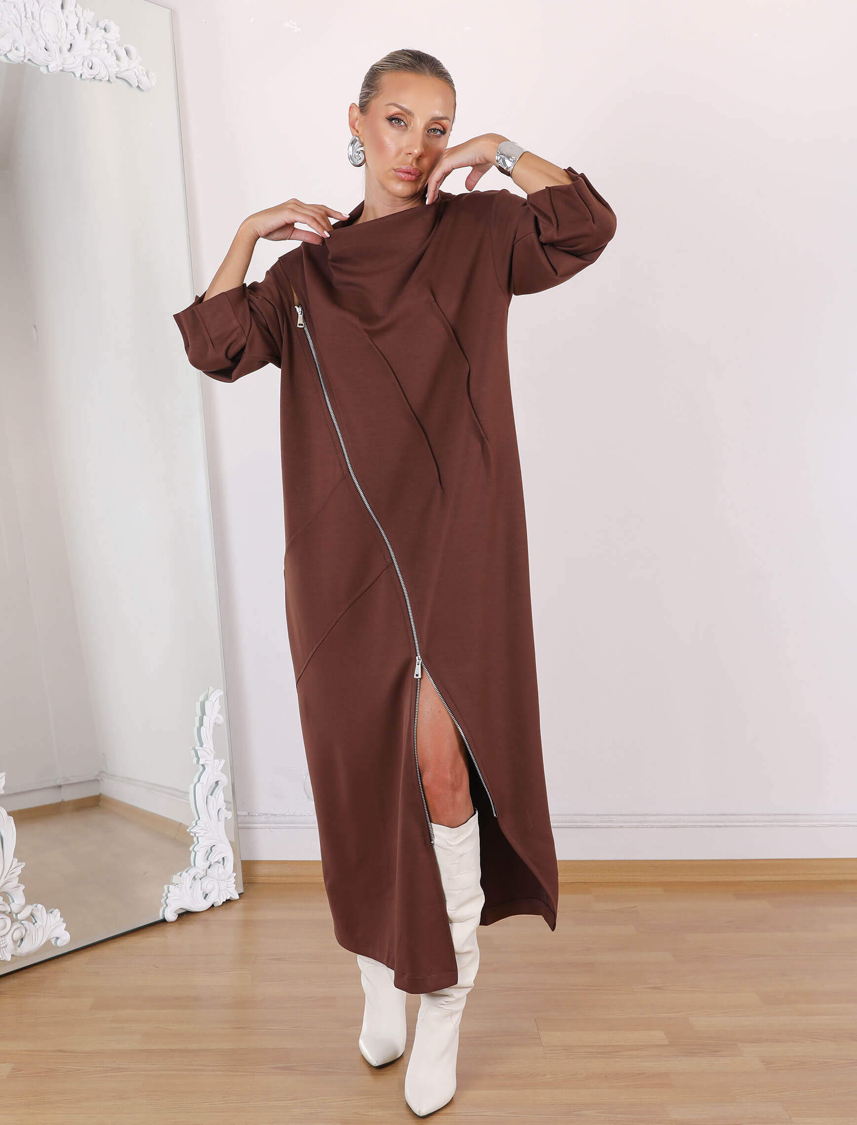 Kahverengi Bellisi Tasarım Elbise-Tunik - Görsel 3