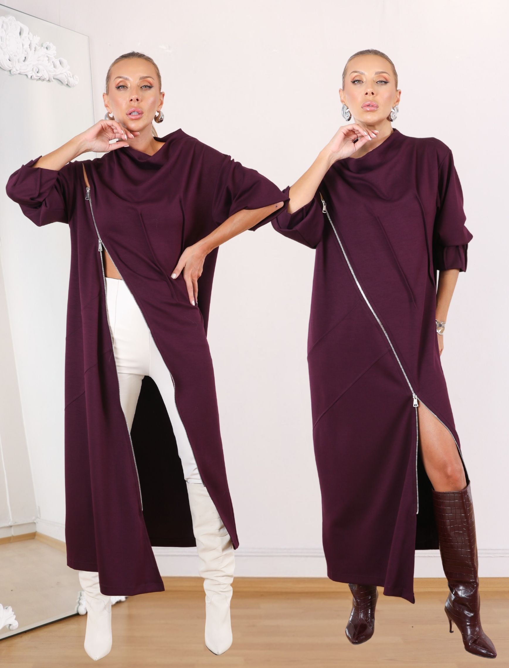 Bordo Bellisi Tasarım Elbise-Tunik