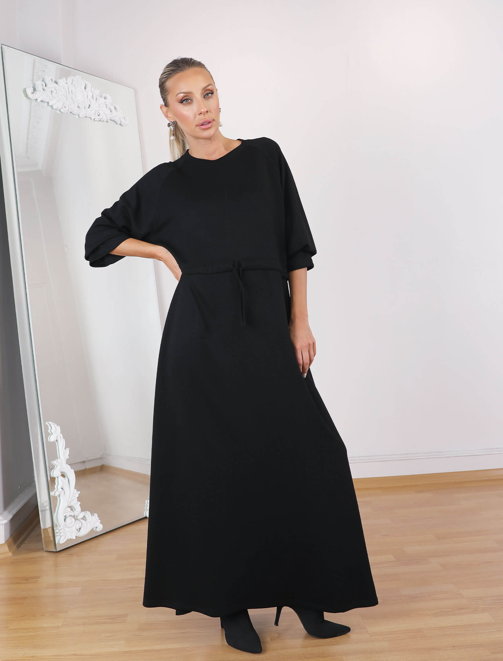 Siyah Bel Büzgülü Tina Elbise - Görsel 3