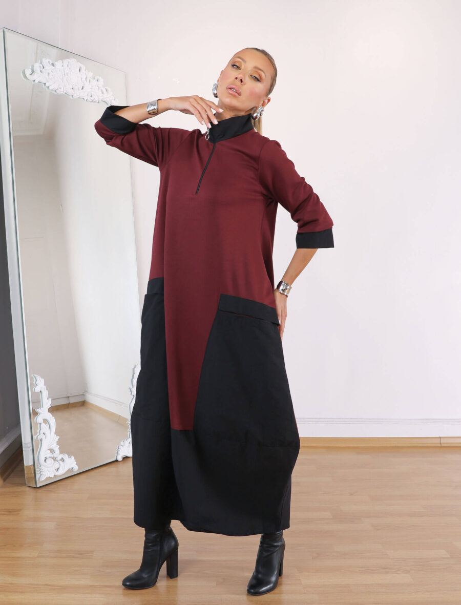 Bordo Orka Elbise - Görsel 3