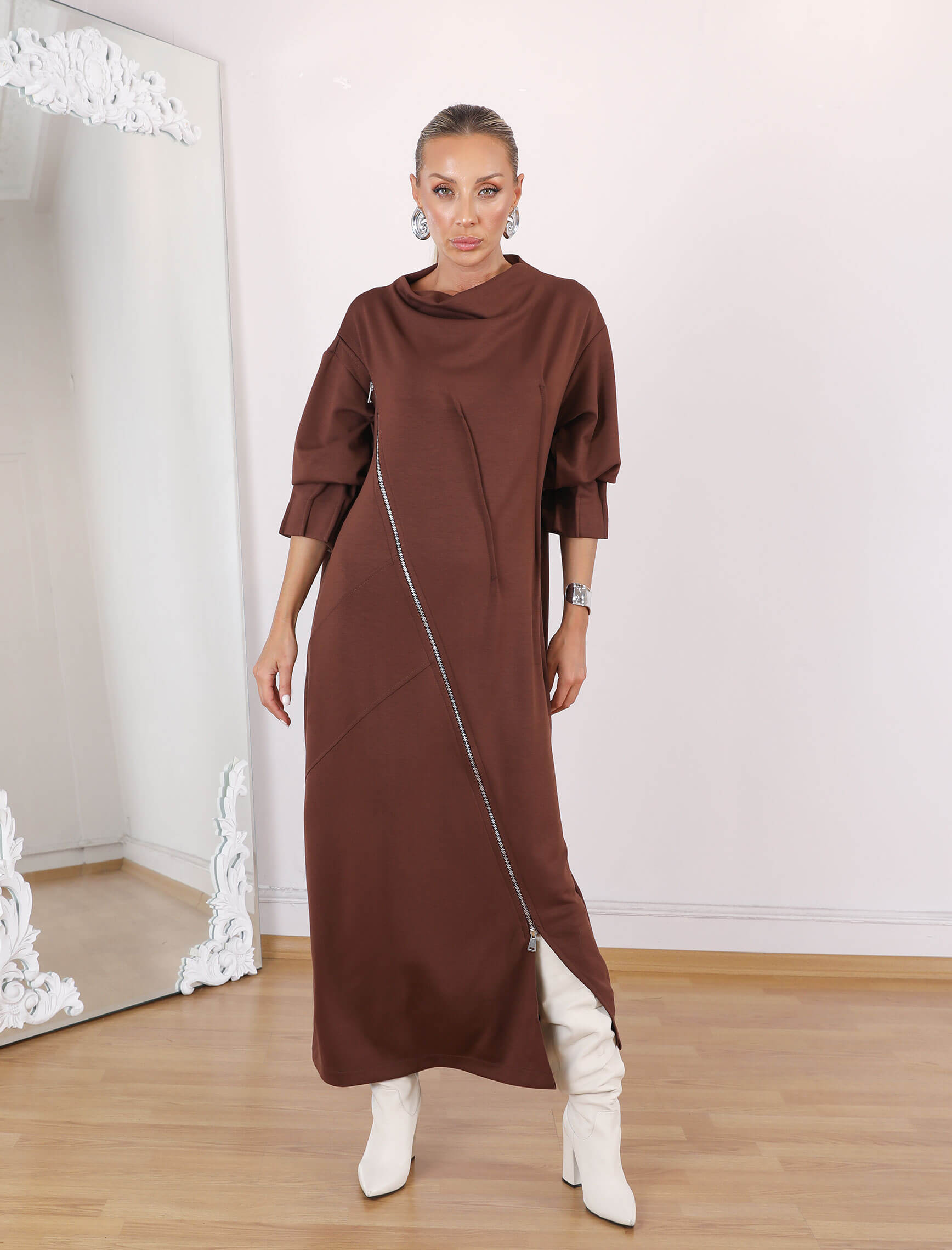 Kahverengi Bellisi Tasarım Elbise-Tunik - Görsel 2