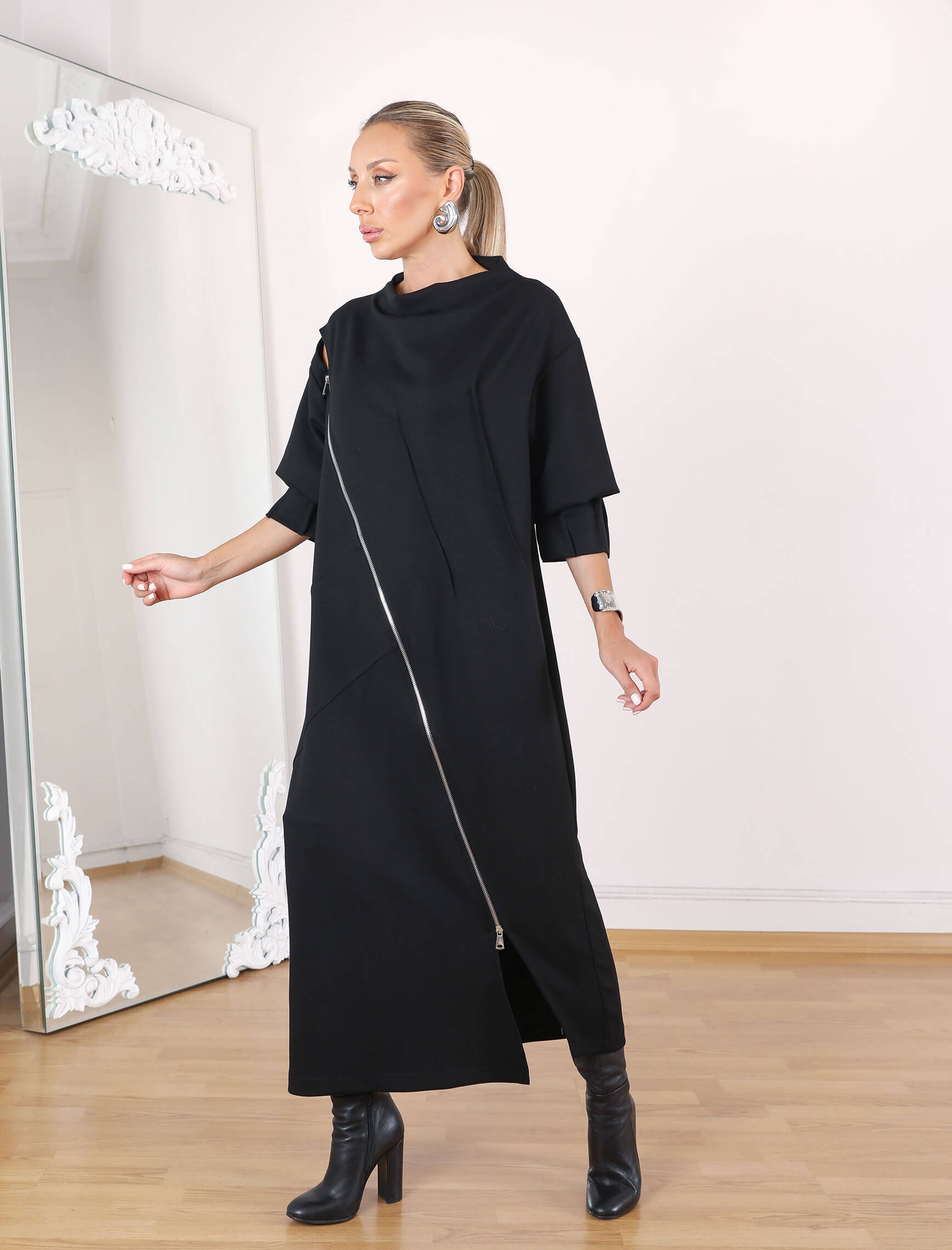 Siyah Bellisi Tasarım Elbise-Tunik - Görsel 4