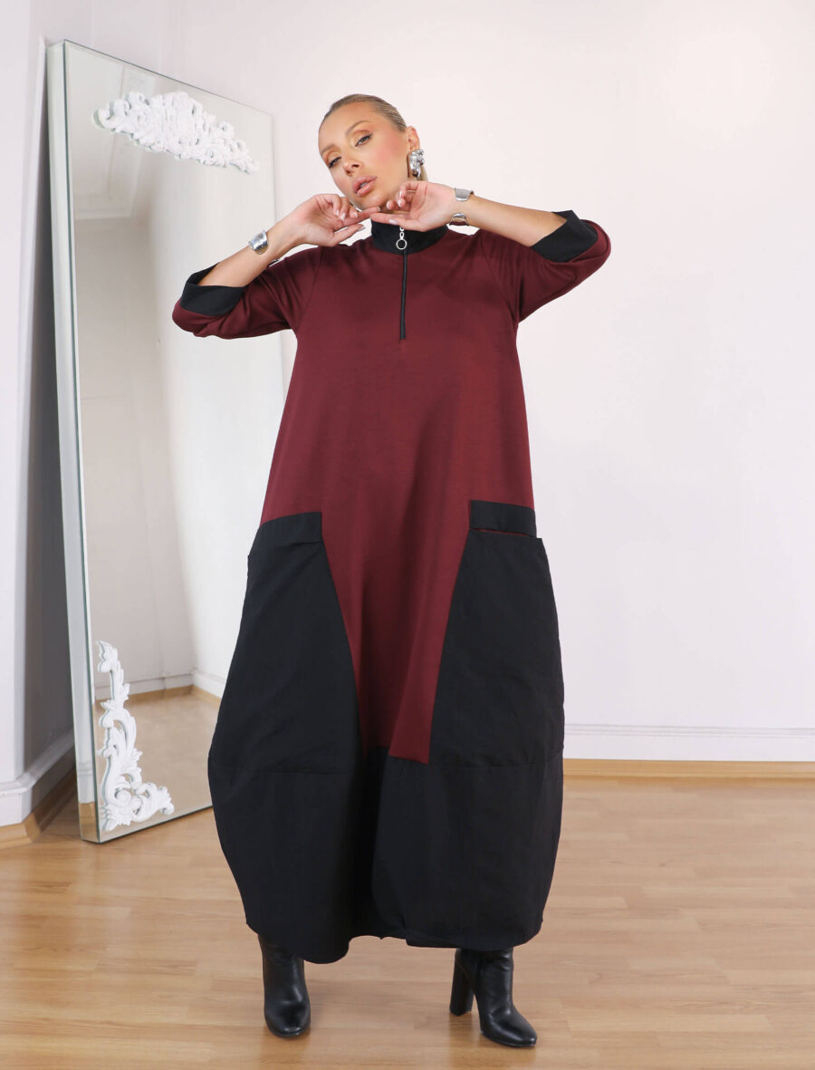 Bordo Orka Elbise - Görsel 2