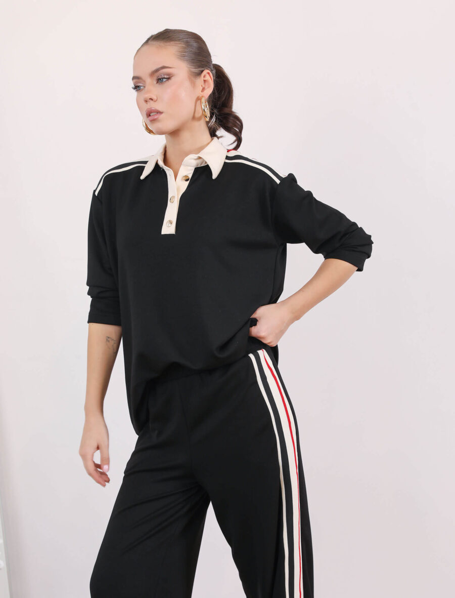 Siyah Polo Yaka Ribana Takım - Görsel 3