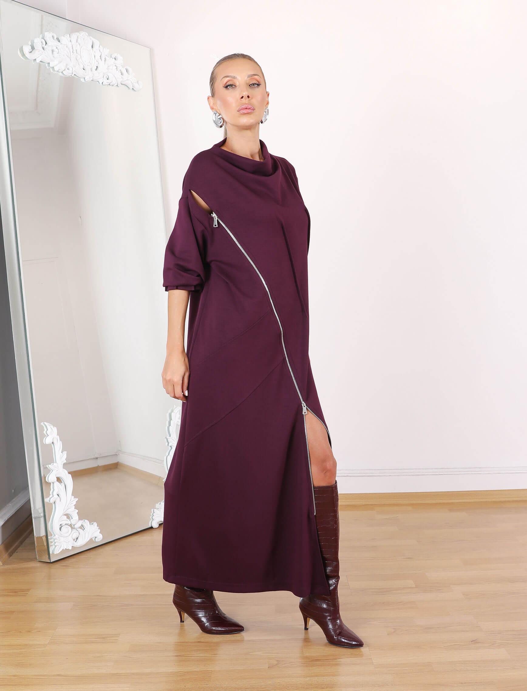 Bordo Bellisi Tasarım Elbise-Tunik - Görsel 3