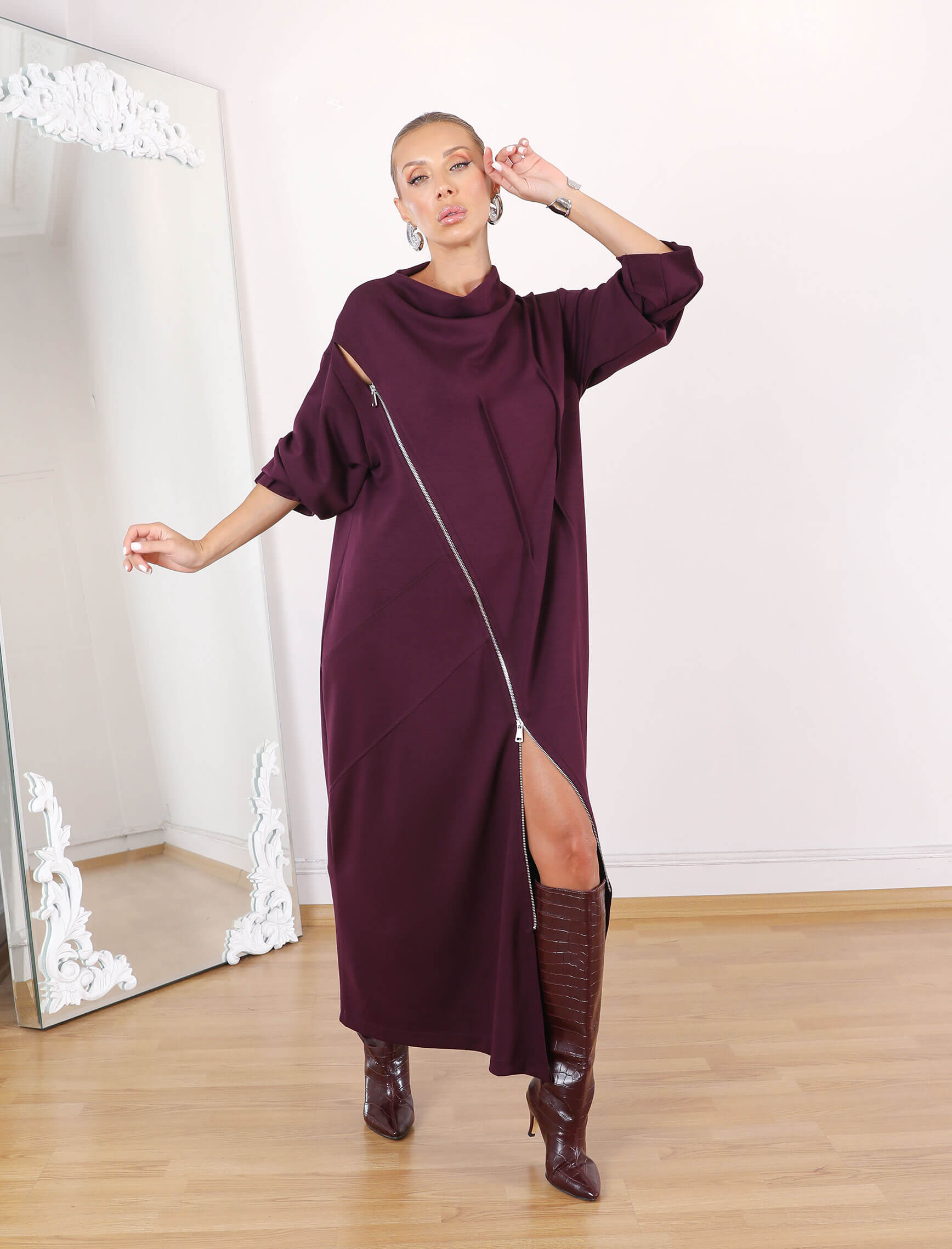 Bordo Bellisi Tasarım Elbise-Tunik - Görsel 8