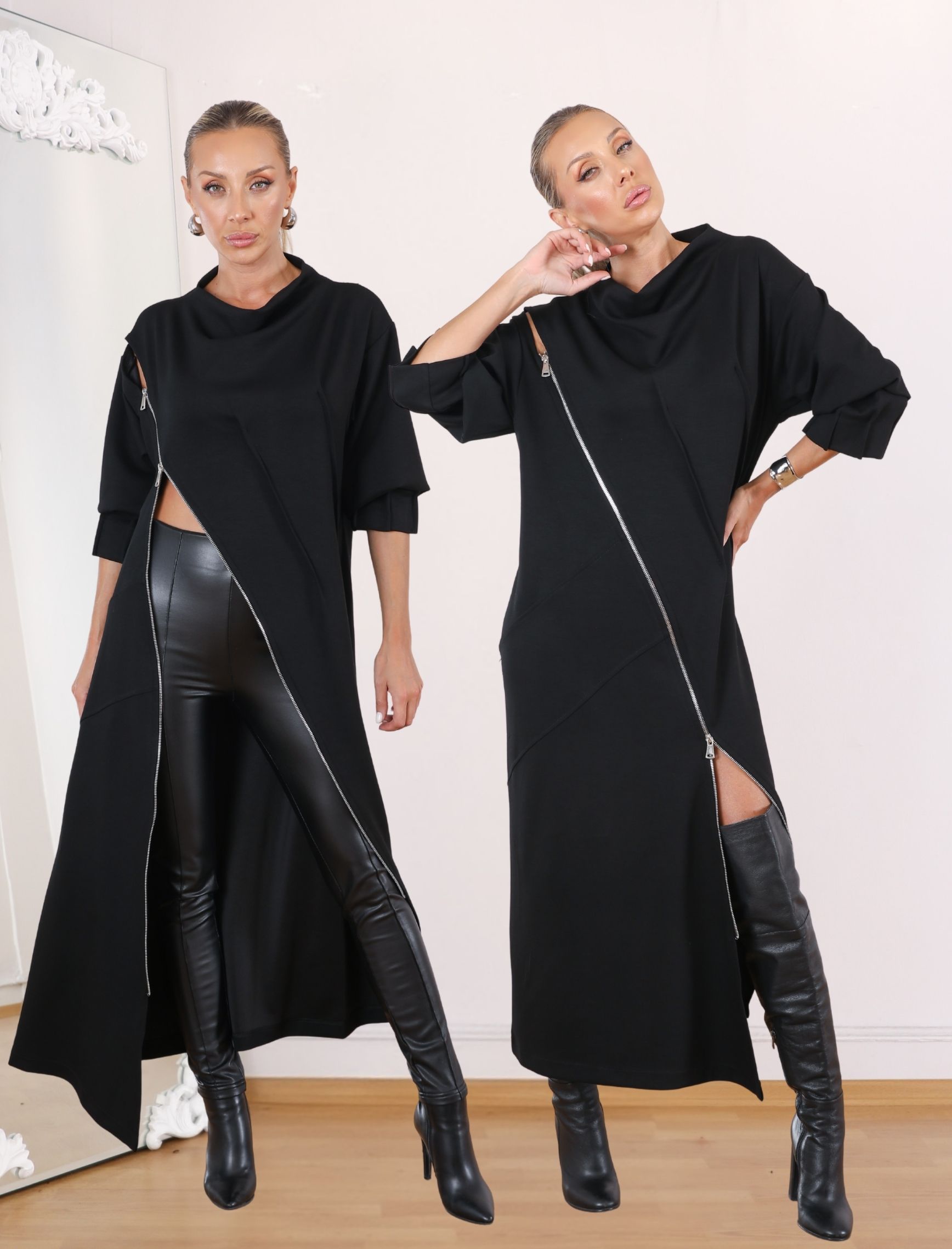 Siyah Bellisi Tasarım Elbise-Tunik