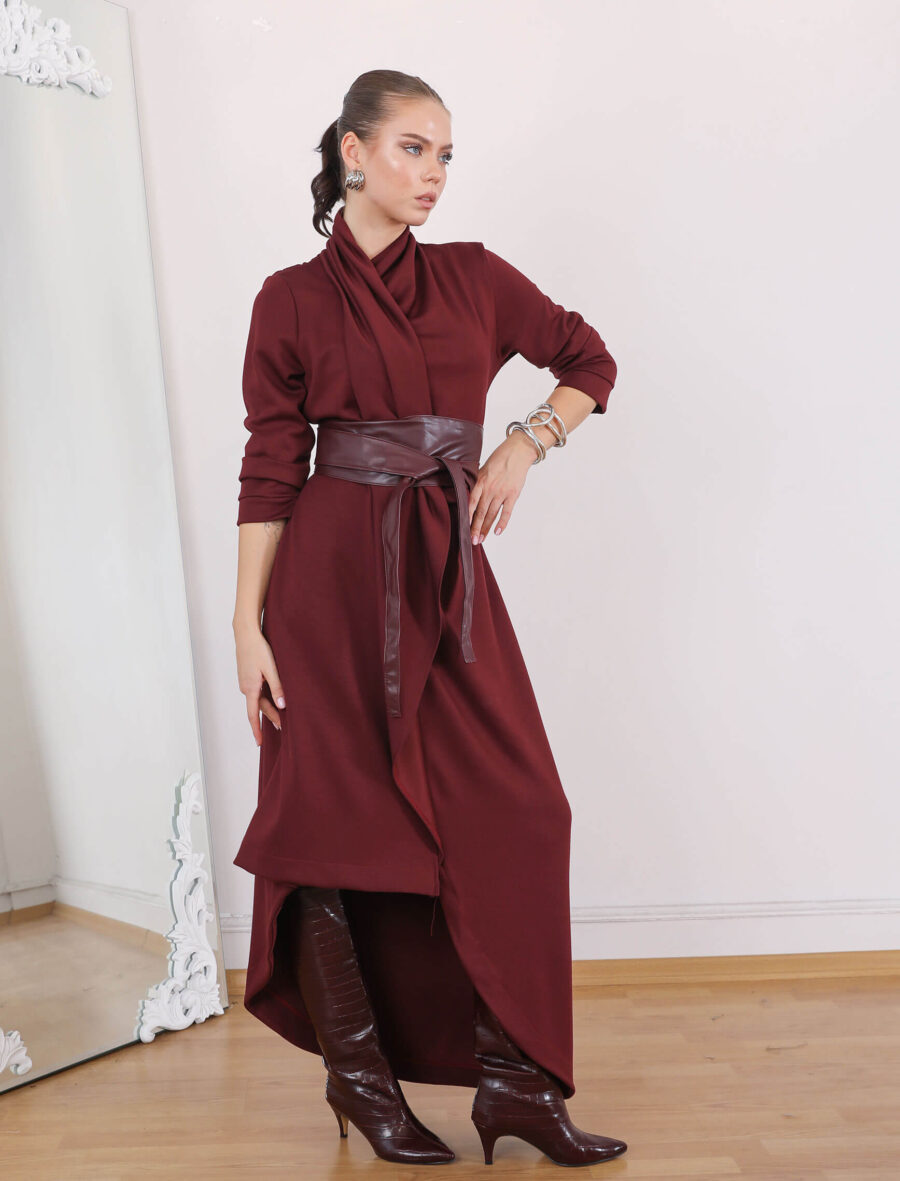 Bordo Flush Elbise - Görsel 4