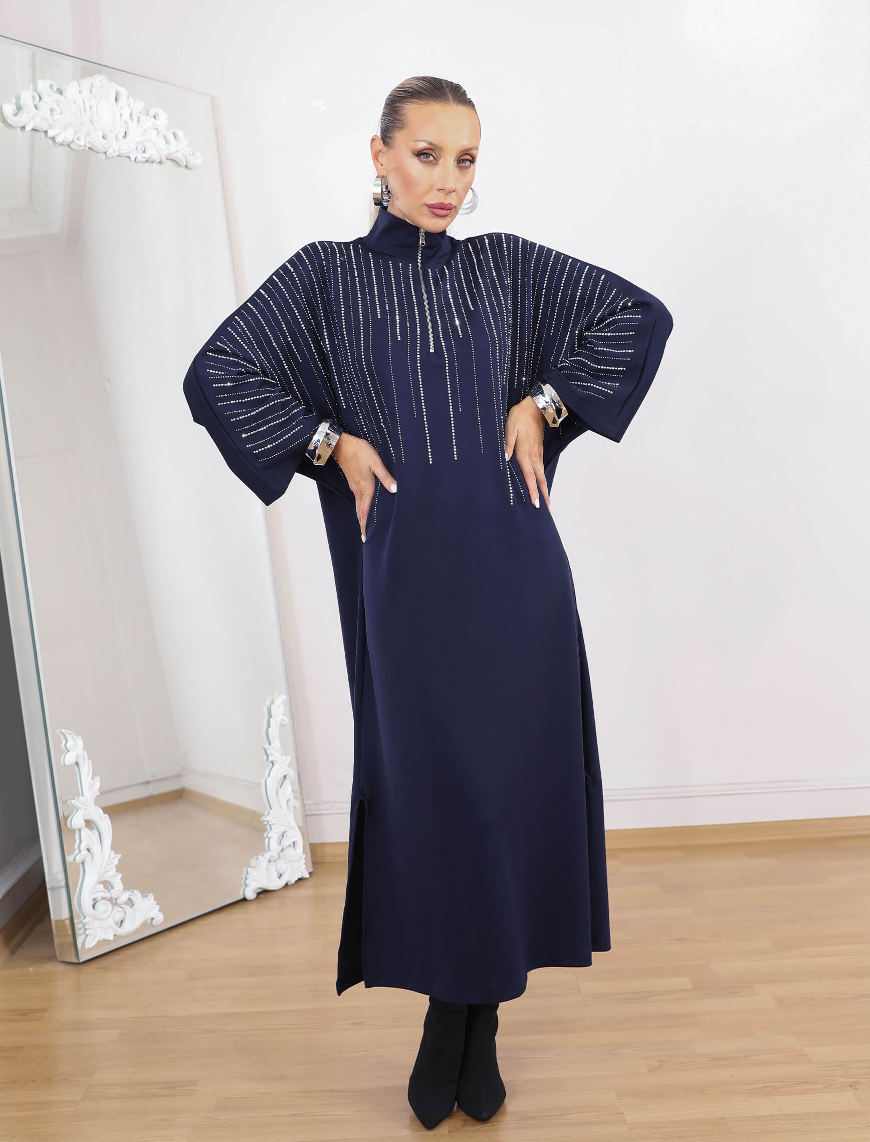 Laci Gümüş Taşlı Glamore Elbise